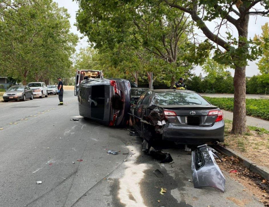 A driver was arrested on suspicion of DUI and possession of guns and drugs after a crash on Pinecrest Drive in Santa Rosa on Monday, July 25, 2022, police said. (Santa Rosa Police Department)