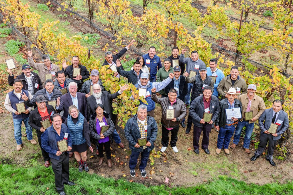 Vineyard workers in Sonoma County are honored Saturday, Nov. 6, in Sunnyview Vineyard as part of the Sonoma County Grape Grower Foundation’s Vineyard Employee Recognition program. (courtesy of Sonoma County Winegrowers)