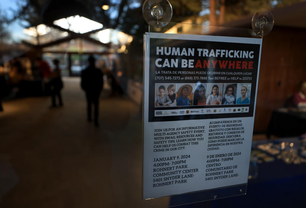 People from 25 law enforcement and first responder agencies from around Sonoma County participate in the  Sonoma County Human Trafficking Task Force conference at the Rohnert Park Community Center, Tuesday, Jan. 9, 2024. (Kent Porter / The Press Democrat)