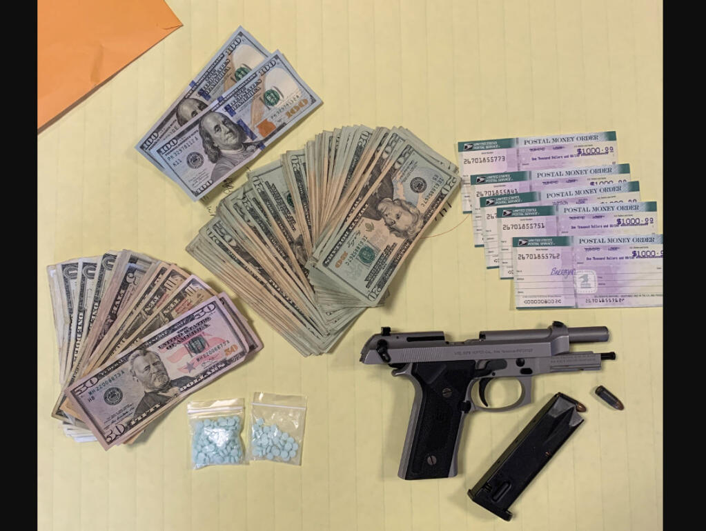 The items the Santa Rosa Police Department found inside the home of a suspect fentanyl dealer, Wednesday, Aug. 7, 2020, leading to his arrest. (Santa Rosa Police Department)