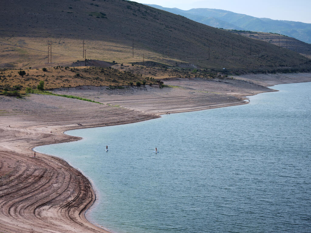 A visibly low water level at Rockport Reservoir, not far from the town of Oakley, Utah, which has now cut off any new development because it doesn’t have enough water to go around, July 13, 2021. Across the western U.S., a summer of record-breaking drought, heat waves and megafires is forcing millions of people to confront an inescapable string of disasters that challenge the future of growth. (Lindsay D'Addato/The New York Times)