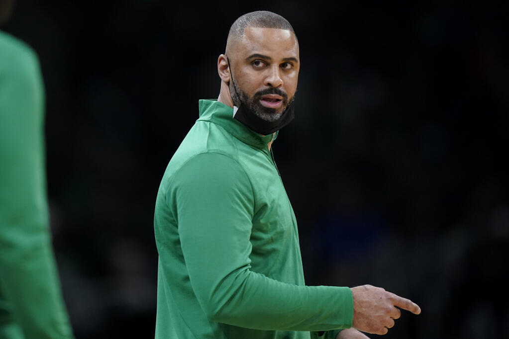 Celtics head coach Ime Udoka on the sideline during the first half of against the Charlotte Hornets, Wednesday, Feb. 2, 2022, in Boston. (Steven Senne / ASSOCIATED PRESS)