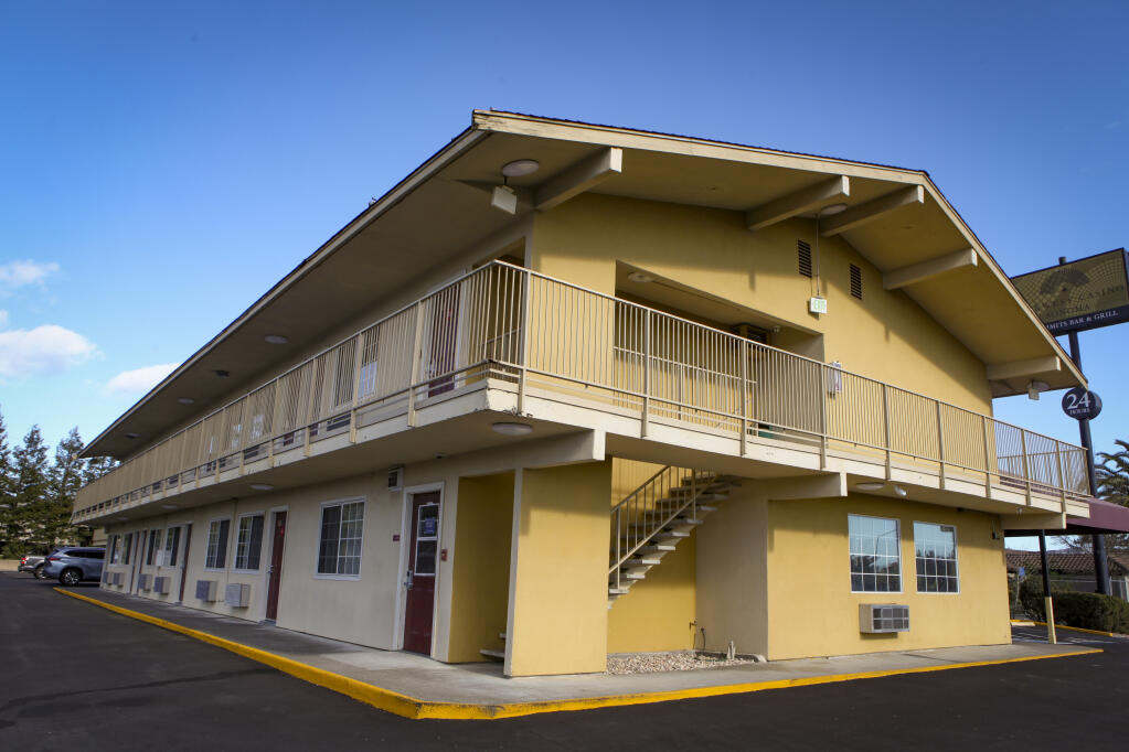 America’s Best Value Inn in north Petaluma is targeted for permanent supportive housing in a partnership with Burbank Housing, Sonoma County and the state Project Homekey grant program. The hotel, pictured here Monday, Feb. 21, 2022, has 60, 200-square-foot rooms. (CRISSY PASCUAL/ARGUS-COURIER STAFF)