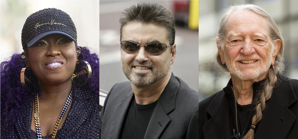 This combination of photos shows Missy Elliott, George Michael and Willie Nelson, who are among this year's 2023 inductees into the Rock & Roll Hall of Fame. (AP Photo)
