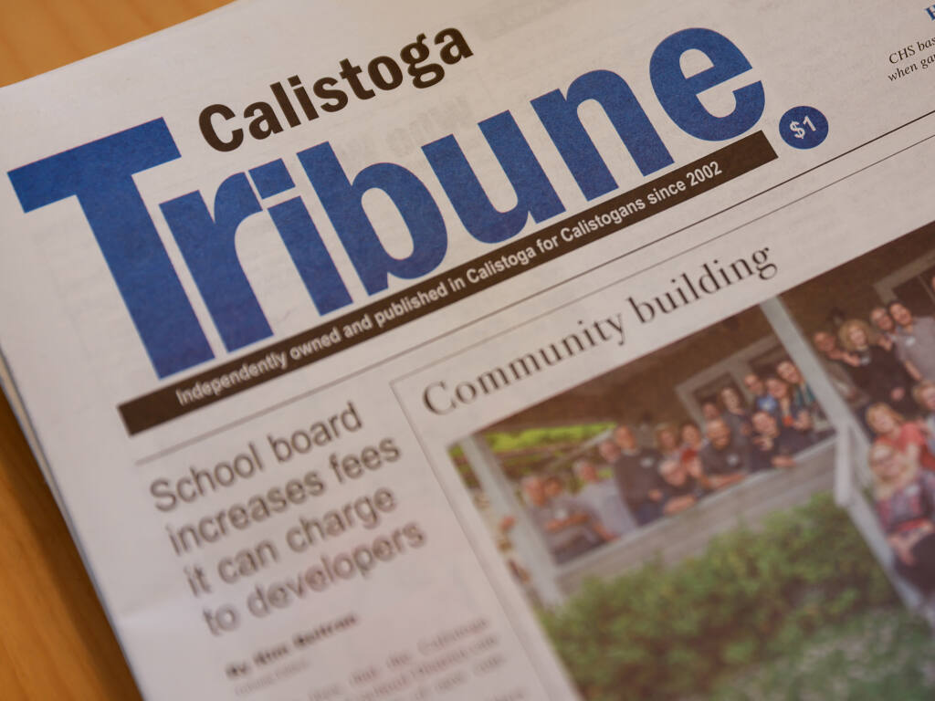 A copy of the most recent edition of the Calistoga Tribune at their office in Calistoga on Monday, May 16, 2022.  (Christopher Chung/ The Press Democrat)