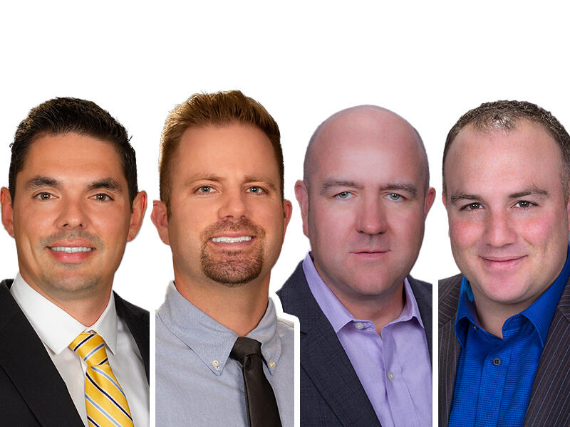 Joseph Feierabend, Jack Fess, Sean Parsons, and Colby Ritch are promoted to principals with George Petersen Insurance Agency in Santa Rosa in January 2021. (composite of photos courtesy of George Peterson Insurance)