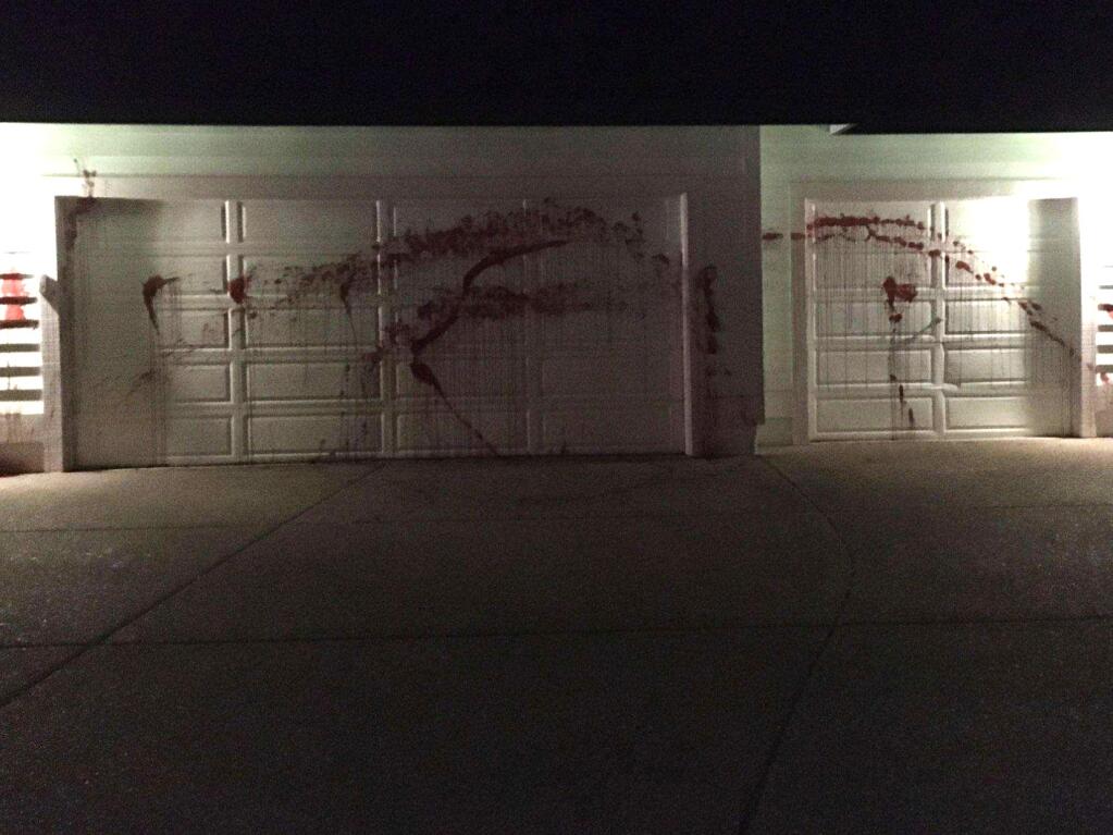 A Santa Rosa home was vandalized Saturday, April 17, 2021. Santa Rosa police said the home is the former residence of Barry Brodd, an ex-Santa Rosa police officer who testified in the murder trial of former Minneapolis officer Derek Chauvin. (Santa Rosa Police Department/Nixle)