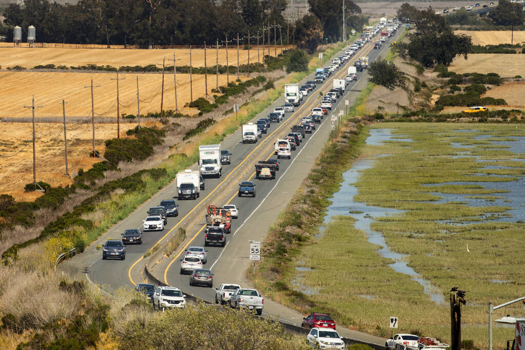 Rep. Mike Thompson, D-St. Helena, and Rep. Jared Huffman, D-San Rafael, have earmarked $7 million in federal funding in the INVEST Act for improvements for Highway 37 as global warming threatens the link between Vallejo and Novato with rising sea levels.  (JOHN BURGESS/THE PRESS DEMOCRAT)