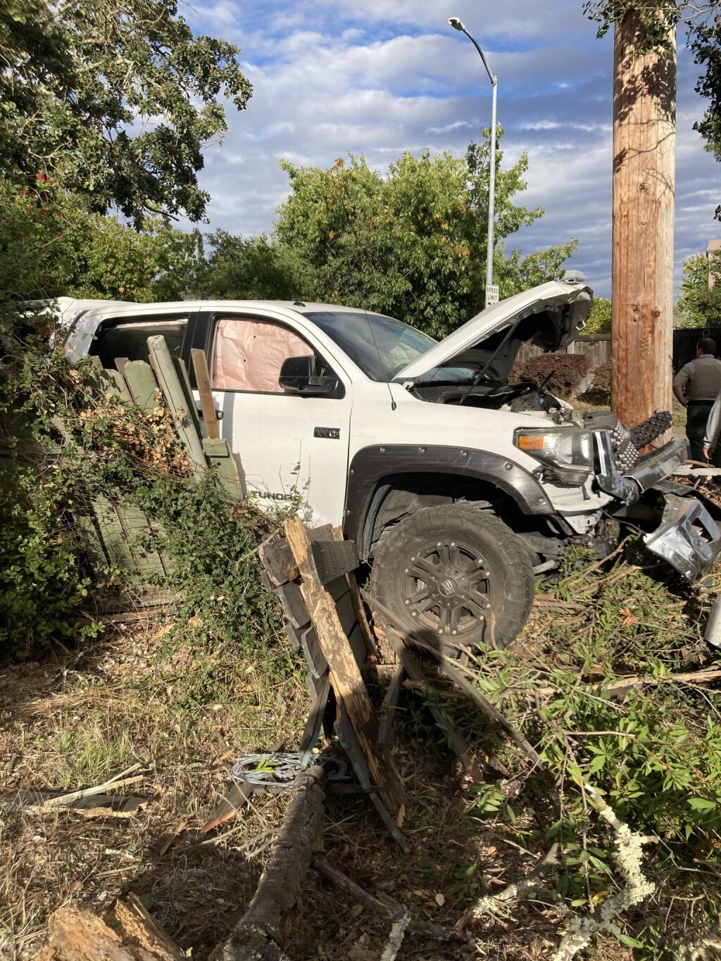A man was arrested on suspicion of DUI after the vehicle he was driving struck another vehicle and a power pole, Monday, Oct. 16, 2023. (Windsor Police Department)
