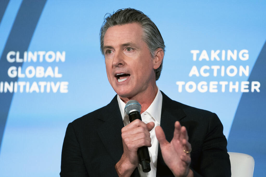Gov. Gavin Newsom may be harming rather than helping his presidential prospects by jumping into the nation’s culture wars. (JULIA NIKHINSON / Associated Press)
