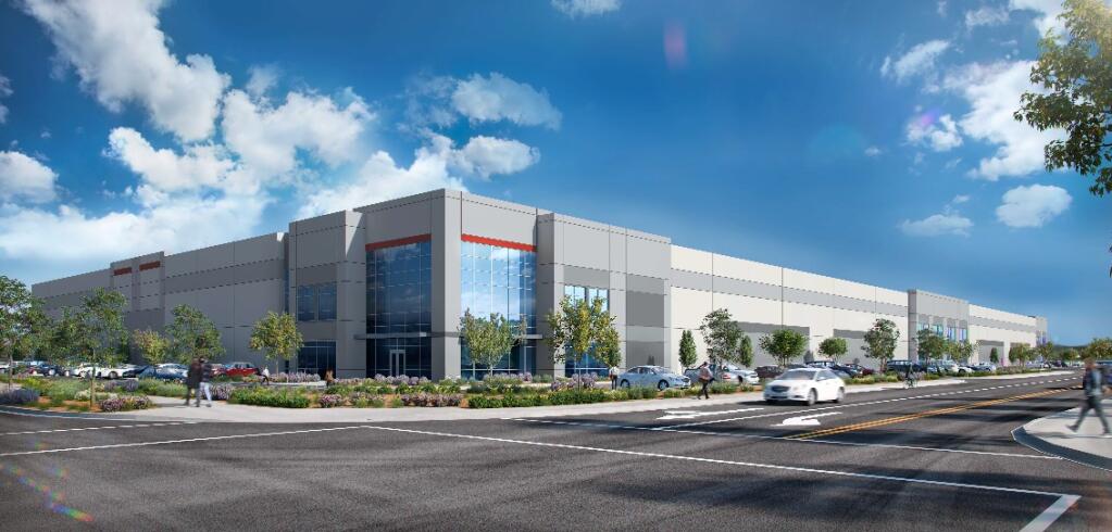 Trammel Crow purchased a former Walmart store in Fairfield this year and plans to redevelop the site 2023-2024 with 225,000- and 104,000-square-foot warehouses in a project called Fairfield Industrial Center. One of the proposed warehouses is shown in this architectural rendering. (HPA Architecture)