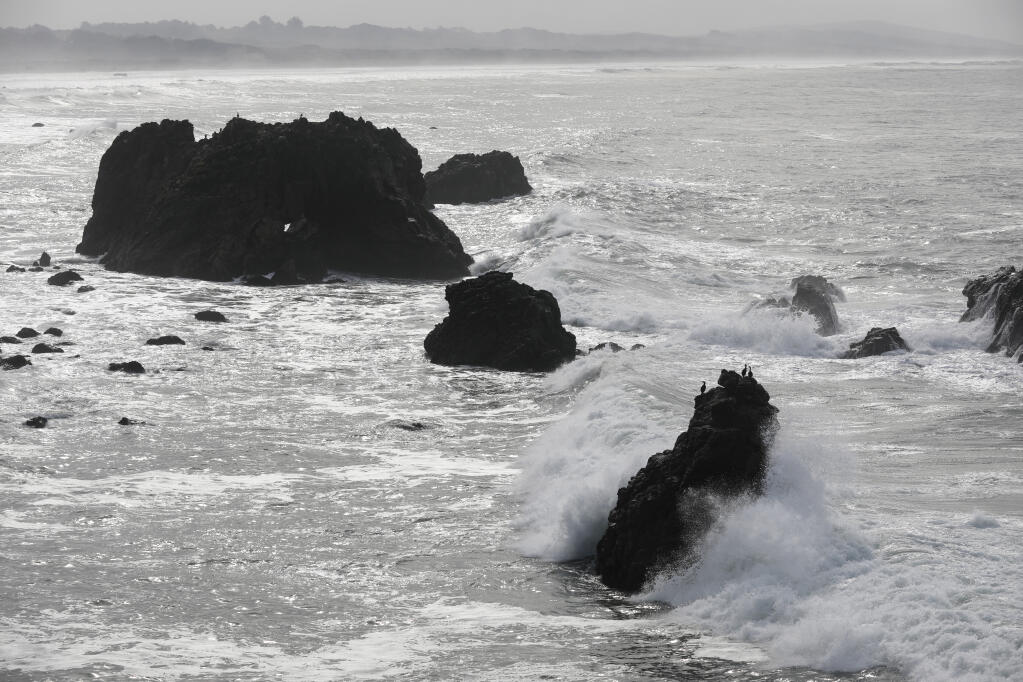 Waves crash into the rocks at Carmet Beach in the Sonoma Coast State Park in Bodega Bay, Monday, Oct. 31, 2022. (Beth Schlanker / The Press Democrat file)