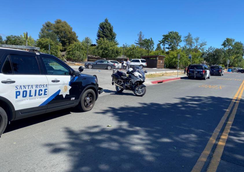 Santa Rosa police at the scene of a shooting in the   Bayer Park & Gardens parking lot in Santa Rosa on Tuesday, June 9, 2021. (Santa Rosa Police Department / Facebook)