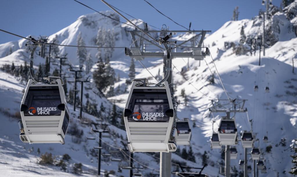 Palisades Tahoe ski resort opens its Base to Base Gondola Dec. 17, covering 2.4 miles and connecting the resort’s two valleys. The full ride is expected to take 16 minutes. (Palisades Tahoe)