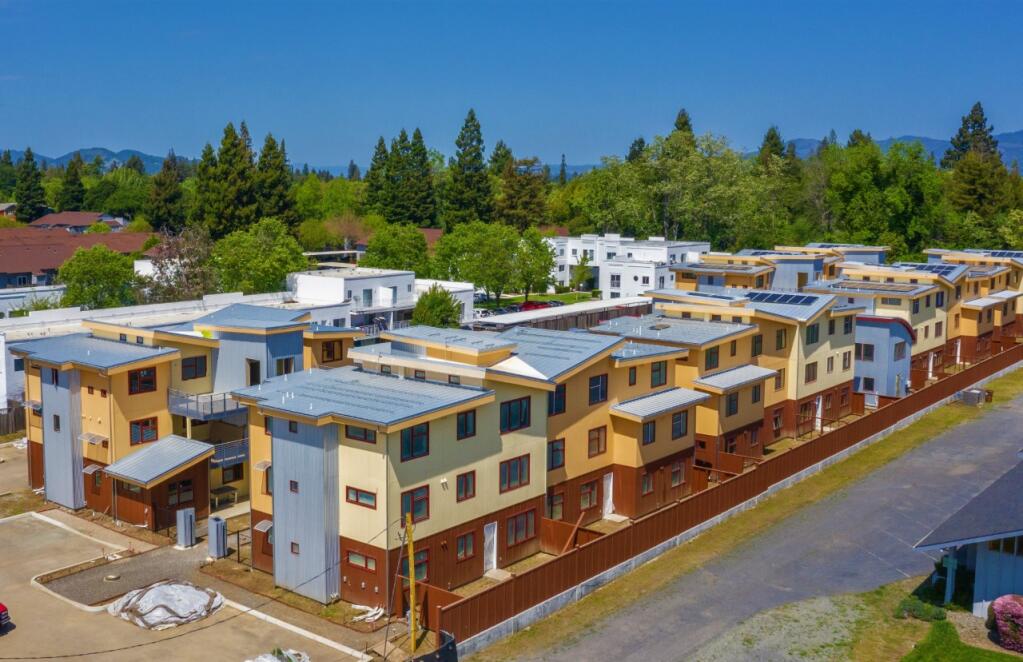 Napa Creek Village, a 48-unit "eco-village" at 2614 First St., is seen partly complete in this photo distributed in early December 2020. (courtesy of Compass International)