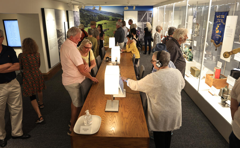 Several hundred people turned out to take in a new permanent, interactive exhibit titled “Sonoma County Stories” at the Museum of Sonoma County in Santa Rosa, Saturday, Sept. 9, 2023. (Kent Porter / The Press Democrat)