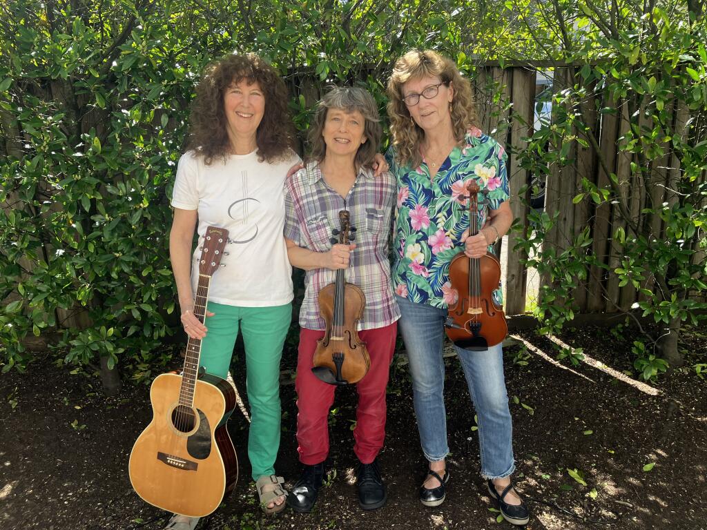 All-female, Sonoma-based trio, Shameless, is performing at the second annual Charmian's Circle's Spring Fling fashion show and luncheon in Glen Ellen on April 21. Shameless pictured from left:: Carol Marcus, Sallie Romer, and Rachel Dent. (Courtesy of the band)