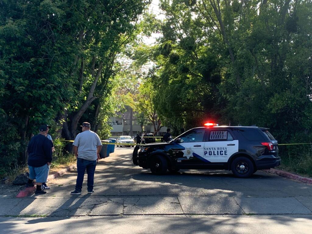 Police tape blocks off the scene of a reported shooting in the 2300 block of Corby Avenue in Santa Rosa, Friday, June 16, 2023. (Colin Atagi / The Press Democrat)