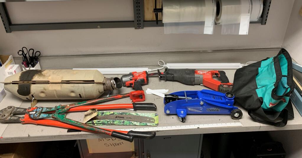 Items discovered during a search of a vehicle that led to the arrest of two men in Healdsburg the morning of Feb. 13, 2021. (Healdsburg Police Department)