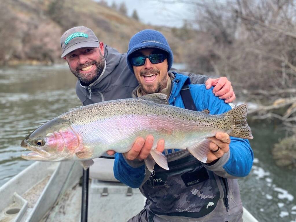 Guide Anthony Carruesco is finding lots of nice steelhead, like this one for his clients on the Trinity and Klamath Rivers this month. (Photo: AC Flyfishing)