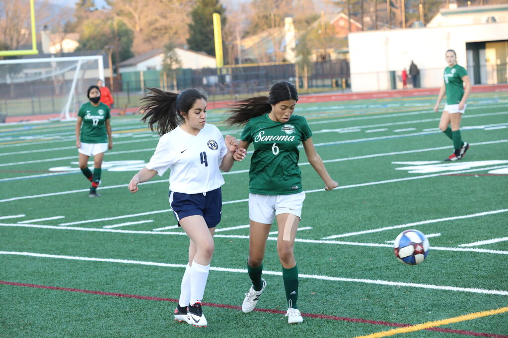 Sonoma Valley High School girls junior varsity soccer team played Napa High on Wednesday, Jan. 26, 2021.