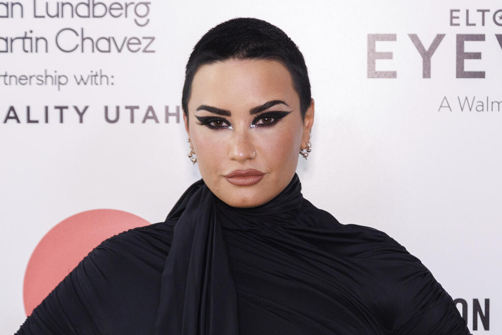Demi Lovato arrives at the Elton John AIDS Foundation Academy Awards Viewing Party on Sunday, March 27, 2022, in West Hollywood, Calif. (Photo by Willy Sanjuan/Invision/AP)